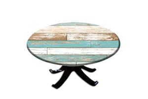 igoga sports Round Fitted Table Cover Wood Grain, Farmhouse Outdoor Elastic Edge Tablecloth for Party Dining Home Picnic Fits Tables Up to 28"-32"
