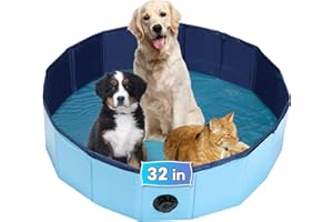 AMGSH Dog Whelping Box, Foldable Birthing Pool for Dogs, Whelping Pool for Puppies, Poartable Plastic Swimming Pool & Bath Tub for Dogs, Blue (Blue, 31.5” Dia. × 7.9” H (80cm × 20cm))