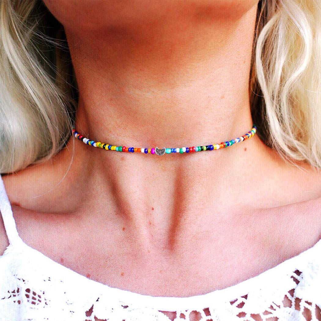 Yienate Fashion Necklace Boho Handmade Fashion Colorful Beaded Choker Jewelry For Woman and Girls (Moon)