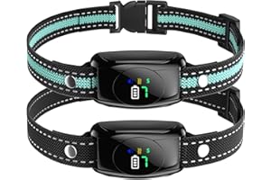 XUWIBAJE 2 Pack No Shock Bark Collar for Large & Medium Dogs - Safe & Humane Dog Bark Collar with Beep & Vibration, 7 Adjustable Sensitivity Levels, 100% IPX7 Waterproof Dog Training Collar (Black Green)