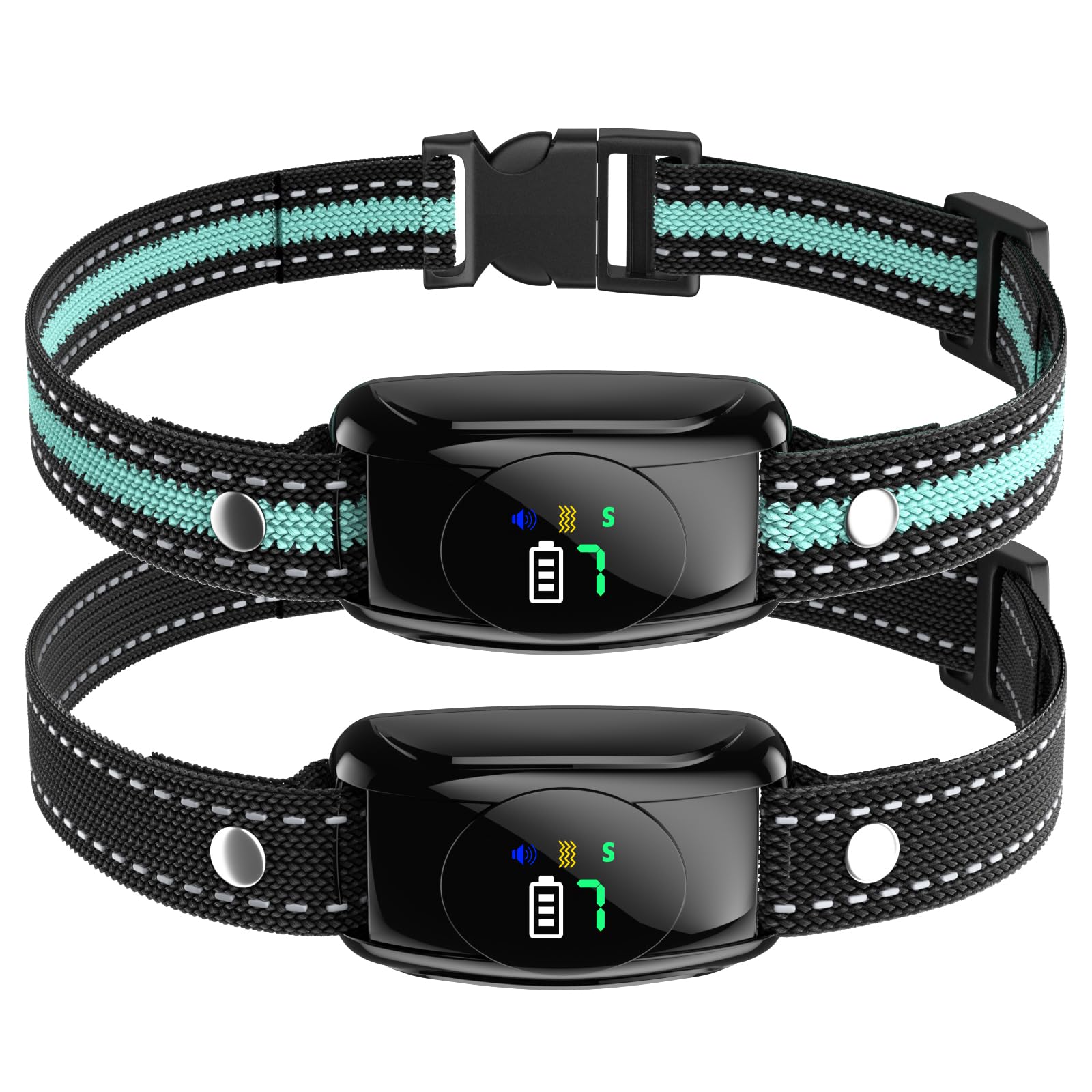 Photo 1 of 2 Pack No Shock Bark Collar for Large & Medium Dogs - Safe & Humane Dog Bark Collar with Beep & Vibration, 7 Adjustable Sensitivity Levels, 100% IPX7 Waterproof Dog Training Collar (Black Green)