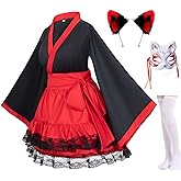 Japanese Anime red and White Kimono Fox Cosplay Costume with Socks