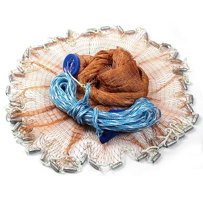drasry saltwater fishing cast net 3/8 and 1/4 Mesh with Heavy Duty Gray Sinker American Monofilament Fish Throw Net for Bait Trap 3FT 4FT 5FT 6FT 7FT 8FT 9FT Radius Drasry Cast Net For Fishing