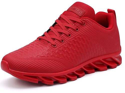 Joomra Men Tennis Shoes All Red Leather Running Sneakers Male Lace