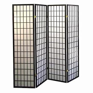 ORE International 4-Panel Shoji Screen Room Divider, Black