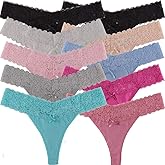 UWOCEKA Cotton Thongs for Women,Variety of Thong Lace Trim 10 Pack of Undies Panties Tanga