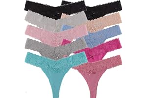 UWOCEKA Women Thongs Cotton, 6 Pack Variety Thong Lace Trim Undies Panties Tanga