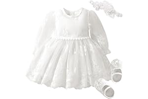 Booufi Baby Girl Clothes 3 Pc White Baby Dress Matched Bonnets Headband Shoes Baptism Dress for Baby Girl Flower Girl Dresses