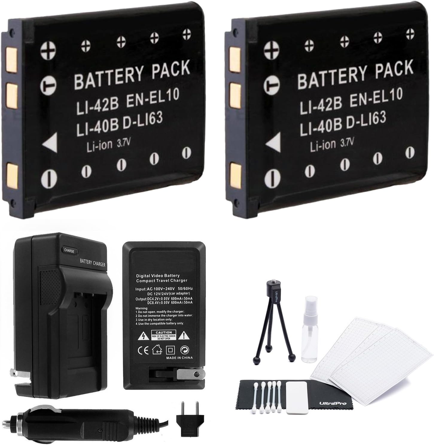 EN-EL10 Battery 2-Pack Bundle with Rapid Travel Charger and UltraPro Accessory Kit for Select Nikon Coolpix Cameras : Camera & Photo