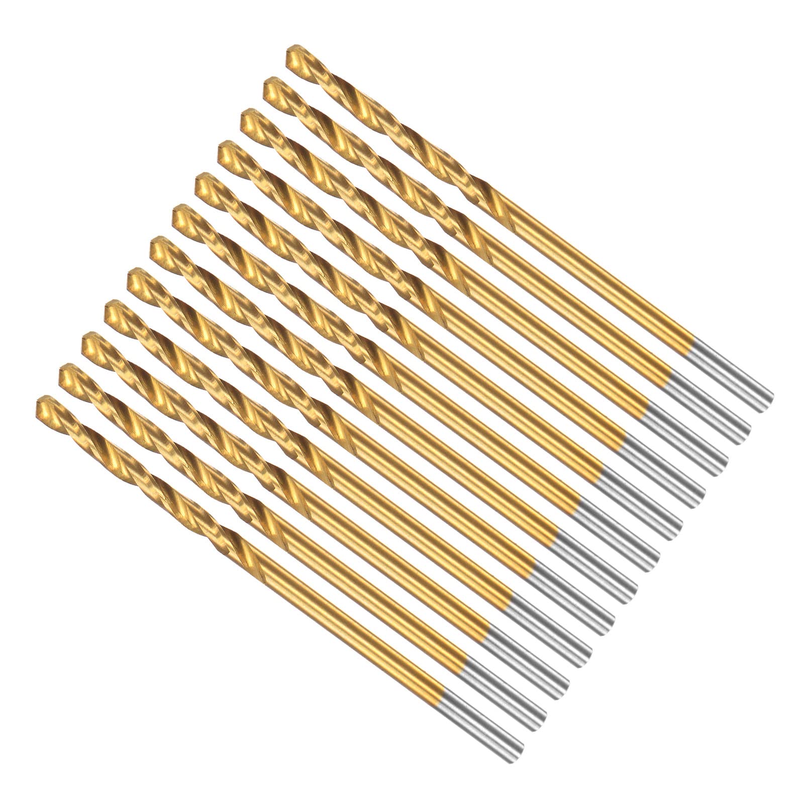 CoCud Twist Drill Bits, 2mm Drilling Diameter, Titanium Coated High Speed Steel 6542 Straight Round Shank - (Applications: for Stainless Steel Alloy Metal), 12-Pieces