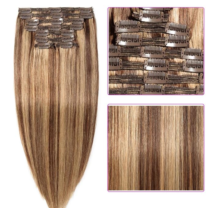 55cm Extension Capelli Veri Clip Meches Double Volume Tessitura Lunga