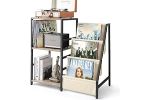 Bikoney Record Player Stand, Turntable Stand with 3-Tier Vinyl Record Storage, Record Player Table Up to 200 Albums, End Table for Records, Vinyl Record Holder Cabinet for Living Room White