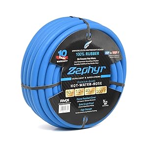 Zephyr Next-gen Garden Hose (1/2 x 50ft, Ultra-Light Flexible Rubber, Brass Fittings), Blue
