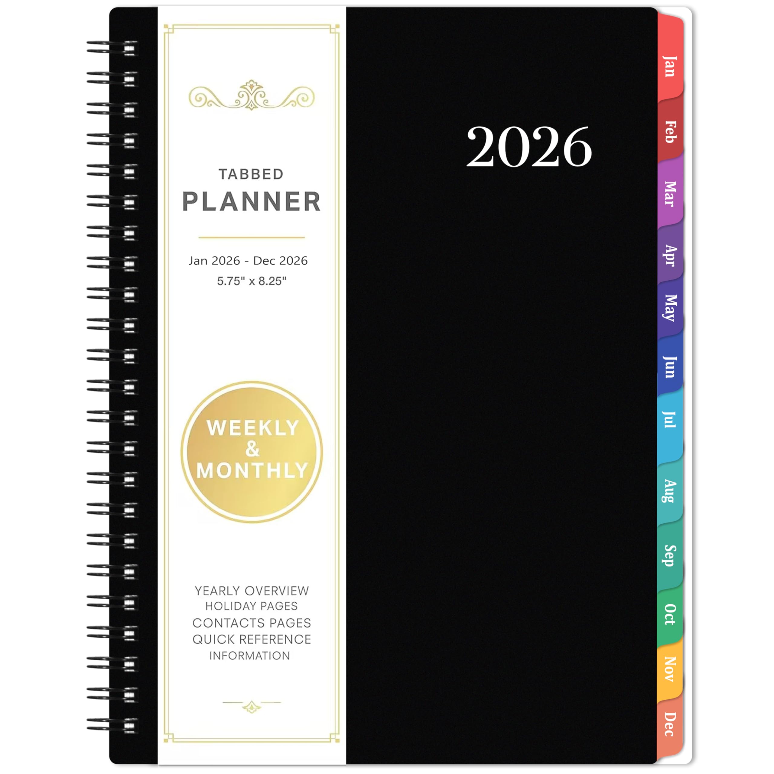 Photo 1 of 2026 Planner - Planner 2026, January 2026 - December 2026, 6.3" x 8.4", 2026 Planner Weekly and Monthly, Colorful Tabs, PP Cover, A5 Thick Paper, Twin-Wire Binding - Black