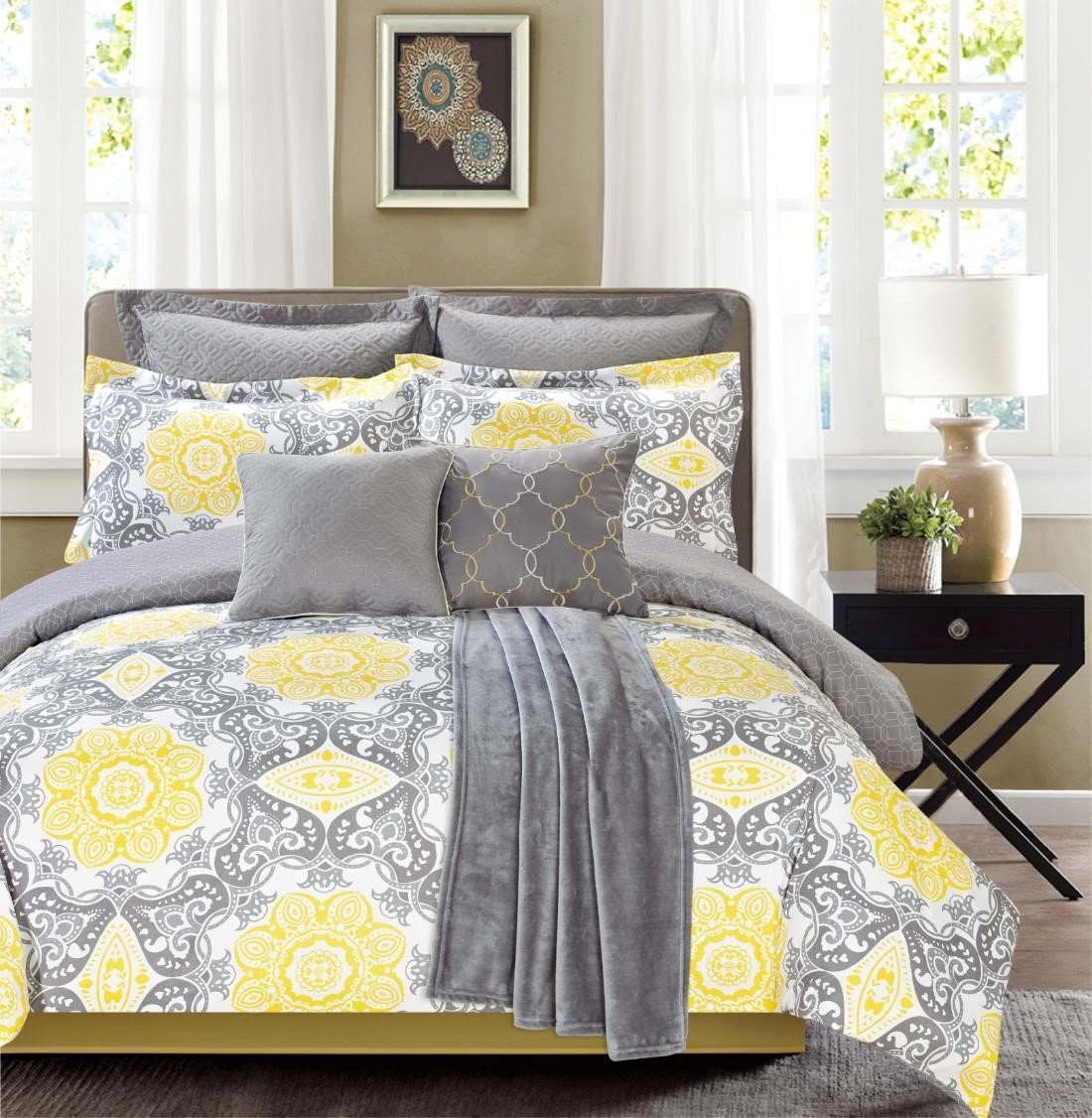 Luxury Home 8Piece Sunrise Comforter Set,Yellow Queen