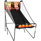 Hathaway Sure Shot 81-in Dual Basketball Arcade Game for Families | Foldable Design, Electronic LED Scoring with Sound, Steel Frame, 8 Game Modes, Includes 4 Balls, Pump, and Dual Hoops