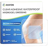 AUVON Hydrogel Burn Dressings 4" x 4" for Instant Cooling Relief & Moist Healing, Adhesive Burn Pads for 1st-2nd Degree Burns, Cuts, Abrasions, Waterproof Wound Dressing for Home First Aid Kit, 3 Pcs