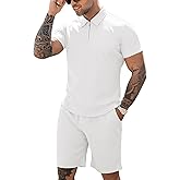 URRU Men's Polo Shirt and Shorts Set Summer Outfits Casual Short Sleeve Polo Suit for Men 2 Piece Shorts Tracksuit Set