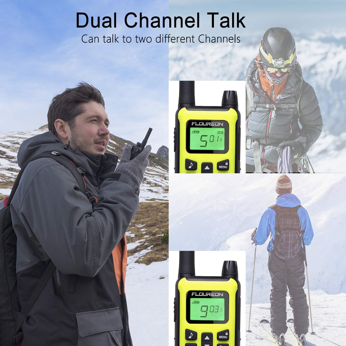 FLOUREON Walkie Talkies Toy Radio de 2 vías para Niños con 16 Canales de Larga Distancia, Interfono de Botones para el Hogar/Supermercado (1 Par, Verde Amarillo)