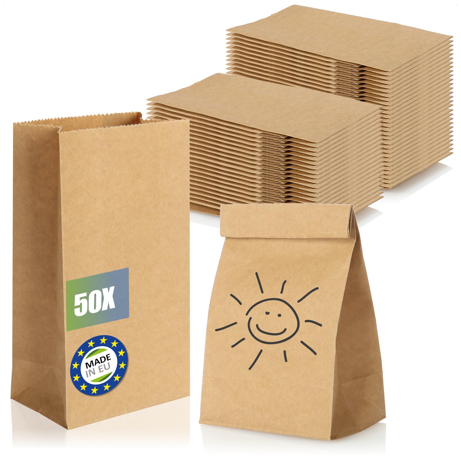 Robin Goods® 50x brown paper bags, gift bags made of unbleached kraft paper, paper bags for packing and giving away party giveaways (brown - 16x9x5.5cm - 50 pieces)