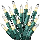 PREXTEX 50 Count Clear Christmas Tree Lights - 10 ft Warm White String Lights with Green Wire - Indoor and Outdoor Mini Light for Christmas, Holiday Decorations, Trees, Fences, Patios and More