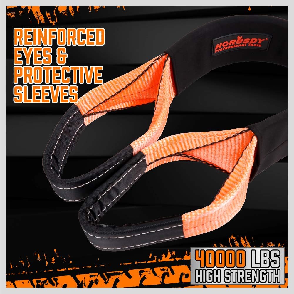 HORUSDY Recovery Tow Strap 4" x 20Ft - Heavy Duty 40,000 LBS Break Strength, Recover Your Vehicle Stuck in Mud/Snow.: Automotive
