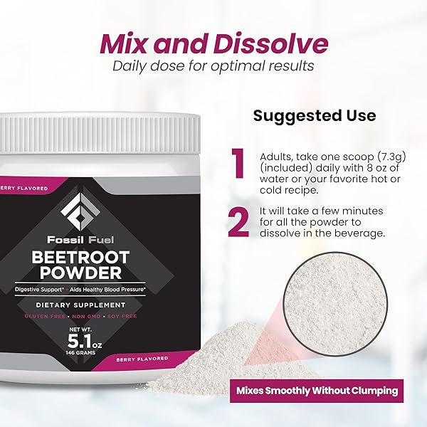 FOSSIL FUEL ORGANIC BEET ROOT POWDER, SUPPORTS NITRIC OXIDE, CIRCULATION, ENERGY, HEART HEALTH – BEETROOT PREMIUM SUPERFOOD BEETS POWDER DIETARY NITRATES, NON-GMO, VEGAN-FRIENDLY, BERRY (20 SERVINGS)