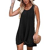BKRIVE Swimsuit Coverup Summer Dresses for Women Vacation Essentials Eyelet Crew Neck Loose Sleeveless Twisted Dresses