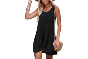 BKRIVE Swimsuit Coverup Summer Dresses for Women Vacation Essentials Eyelet Crew Neck Loose Sleeveless Twisted Dresses