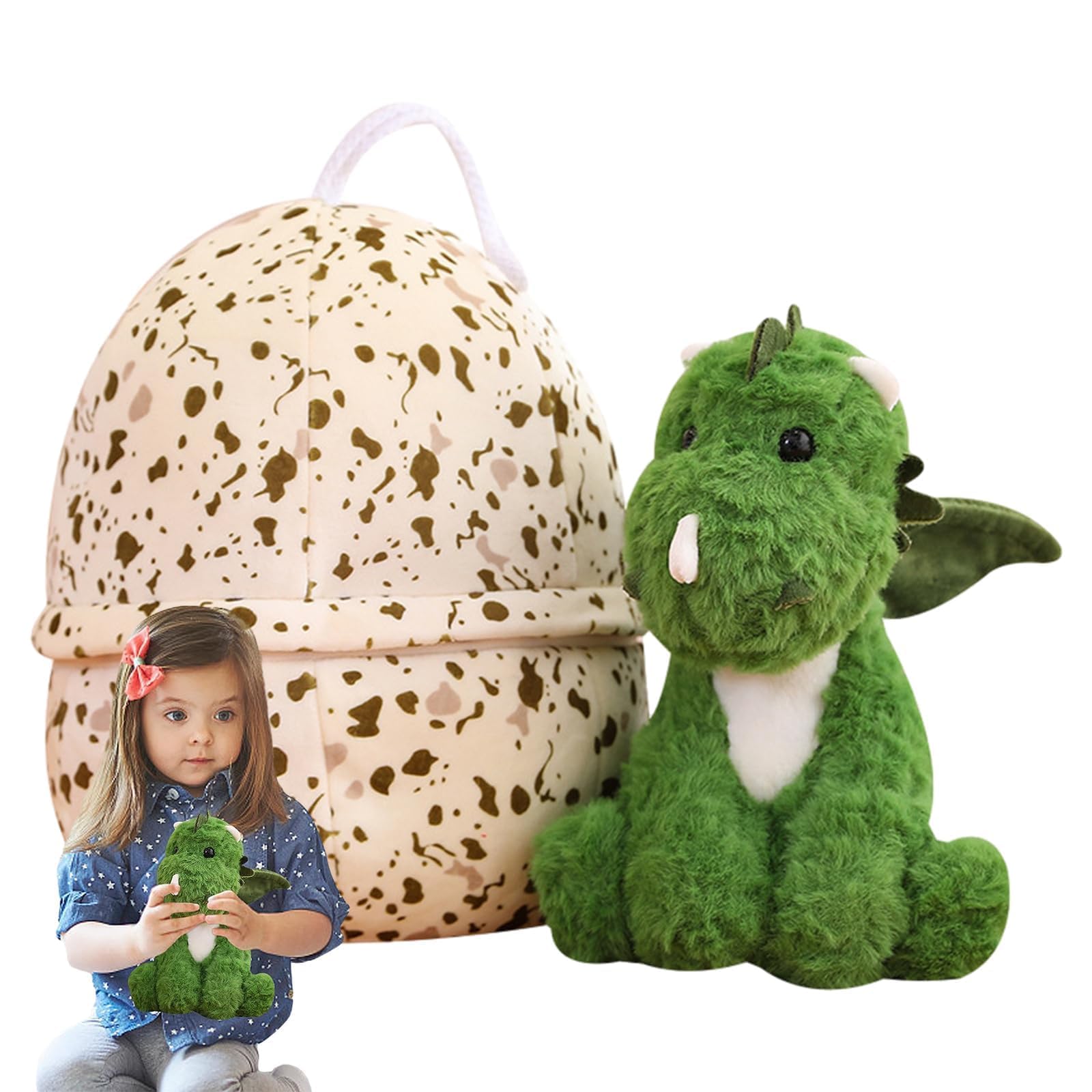 Wodehahagou Cartoon Dinosaur Plush Doll - Children's Stuffed Soft Cuddly Toy, Non-Fading Hug Pillow, Egg Stuffed Animal, Hatching Egg Plush Doll