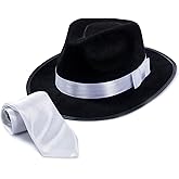 Tigerdoe Fedora Gangster Hat - Mobster Costume - Felt Hat & White Neck Tie - (2 Pc Set) Fedora Hat