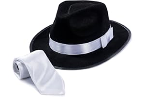 Tigerdoe Fedora Gangster Hat - Mobster Costume - Felt Hat & White Neck Tie - (2 Pc Set) Fedora Hat