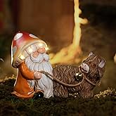TOLIMI Solar Garden Gnome Statue with Highland Cow – Mushroom Hat with LED Lights, Funny Yard Decor for Outdoor Lawn, Patio, Porch or Pathway
