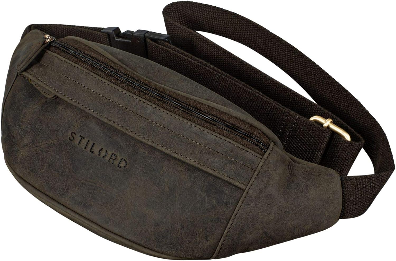 STILORD "Terry" Leather Waist Belt Bag Vintage Bum Bag for Men and Women Genuine Leather Belt Pouch for Dog Walking Running Pack Festival Bag Colour:Dark