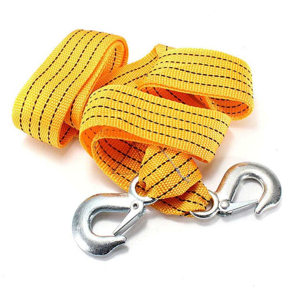 chic Nylon Tow Strap Yellow Towing Rope with 2 Safety Hooks Emergency
