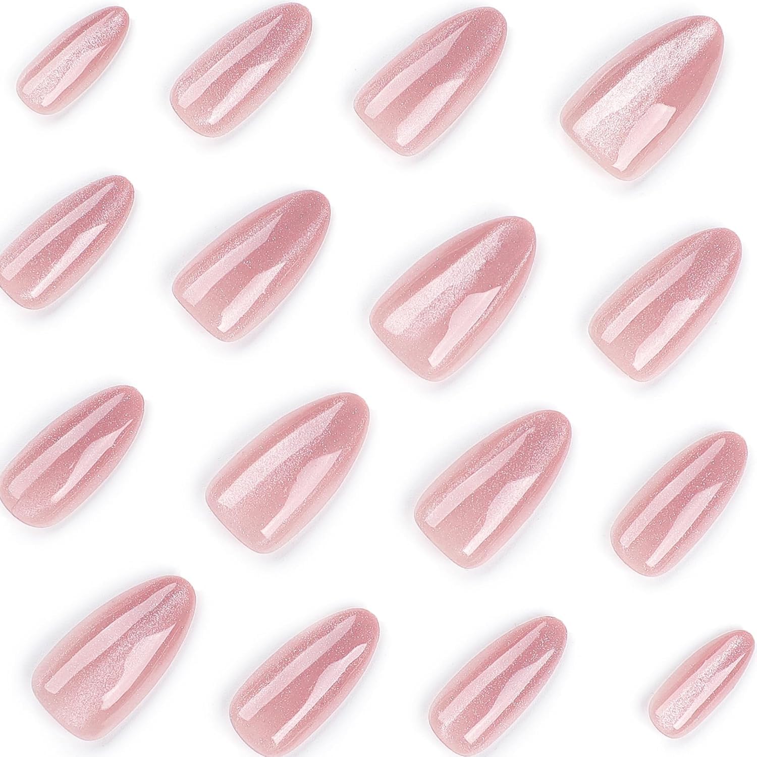Nude Pink Press on Nails With Cat Eye Designs Short Medium Almond Shaped Acrylic Fake Nails Glue on Glossy Full Cover Artificial Gel False Stick on Nail for Girls Women 24Pcs - Image 3