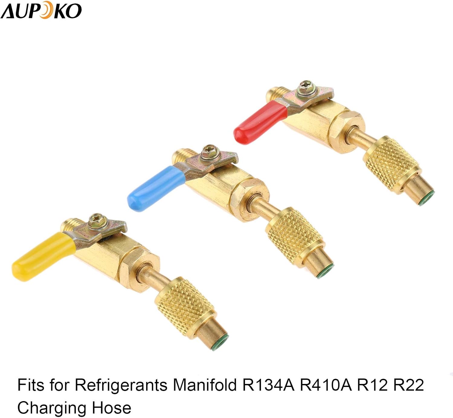 Aupoko Air Conditioning Refrigerant Angled Compact Ball Valve 1/4’’ SAE, R410A R134A R12 R22 AC HVAC and R12 R22 to R134A Shut Valve, Fits for HVAC R12 R22 R502 Charging Hoses AC Refrigerant Tools - 3: Automotive