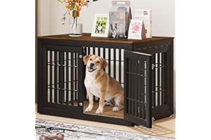 Snuowu 48" Heavy Duty Dog Crate Furniture for Small,Medium and Large Dogs,Rustic Wooden Dog Cage Kennel Indoor Furniture with Waterproof Top,Decorative Pet House Side End Table (Black & Wood)