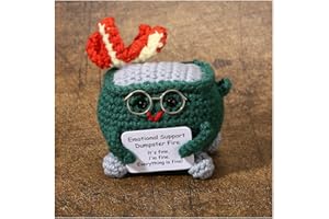 ROVYFOTA Emotional Support Crochet Dumpster Fire with Positive Card Cute Room Decor Knitted Toys Funny Crochet Support Buddies Gifts for Friends (Green+Glass)
