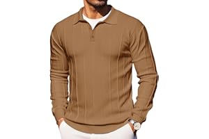 lexiart Men's Knit Polo Shirts Long Sleeve Casual Business Collared Ribbed Textured Golf Activewear Polo Shirts