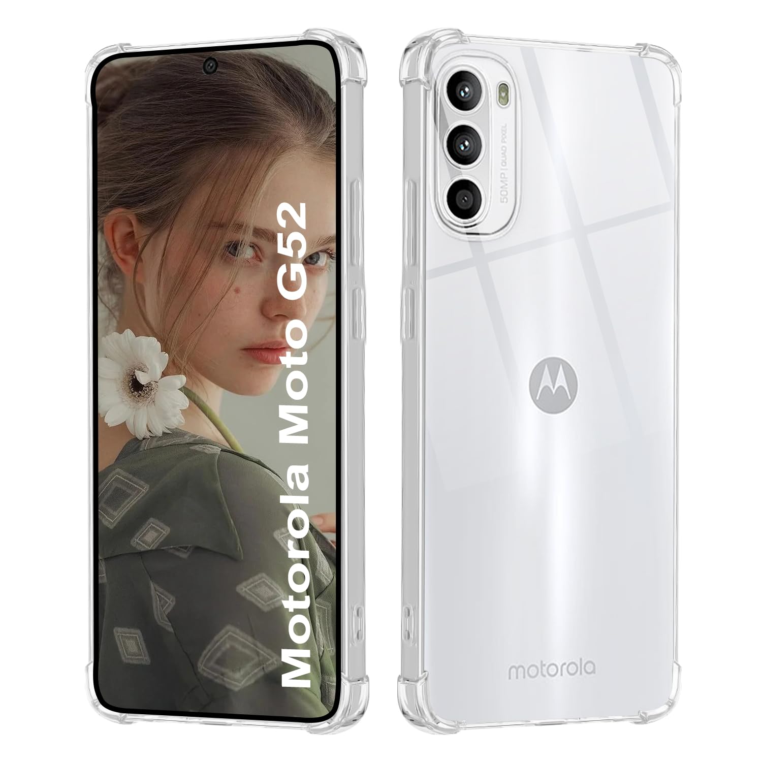 ISOI - Case Compatible with Motorola Moto G52, with Shockproof Airbag Bumper Full Protection, Ultra Thin Soft TPU Silicone Protective Case - Transparent