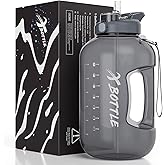 XBOTTLE 1 Gallon Water Bottle with Straw & Chug lid, BPA Free Dishwasher Safe 128oz Large Water Bottle with Motivational Time Marker and Handle Leak-proof Big Water Jug for Camping Sports Workouts