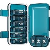 Vikie Weekly Pill Organizer 3 Times a Day with Morn NOON Night Sections, BPA-Free, Portable & Moisture-Proof for Pills, Vitamins, Supplements (3x7 Blue)