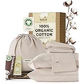 Bedsure 100% GOTS Organic Cotton Sheets, Fair Trade Certified Queen Bedding Set, Eco-Friendly, Soft, 17 inches Deep Pocket Queen Sheet, Sateen Weave Cotton Luxurious Hotel Bed Set, Linen