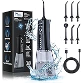 MOCEL Water Dental Flosser OLED Display Cordless Teeth Cleaning MOCEL 5 Modes Oral Irrigator 300ML Portable and USB C Rechargeable IPX7 Waterproof Floss Teeth Pick (Black)