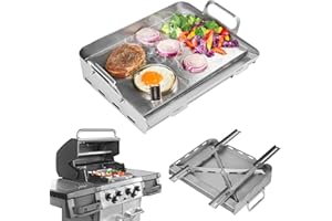 LKVHV Flat Top Griddle for Gas/Charcoal Grill With Removable Grease Tray, Retractable Stainless Steel, Perfect for Camping Ta