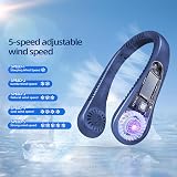 Jsdoin Portable Neck Fan USB Rechargeable 5 Speed Bladeless Blue view 4