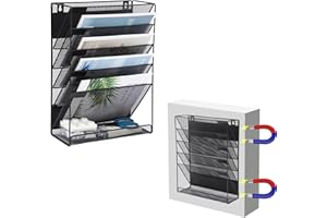 EASEPRES Magnetic File Organizer Mesh 5-Tier Black Hanging File Organizer Vertical Holder Rack for Office Home