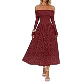 MEROKEETY Women's 2025 Fall Long Sleeve Floral Midi Dress Off Shoulder Wedding Guest Formal Long Flowy Dresses