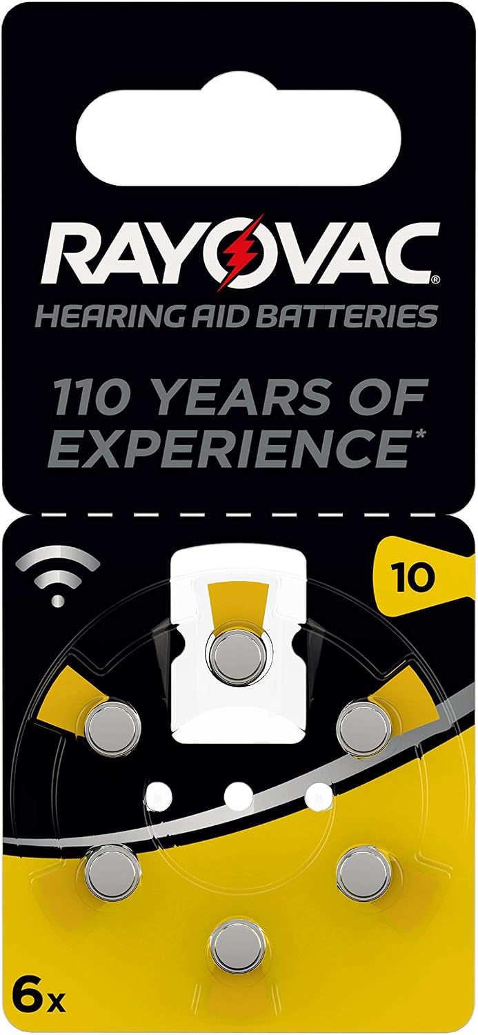Rayovac Acoustic Zinc Air Hearing Aid Batteries, Size 10 AU, Yellow Tab, Pack of 60, 6 Count (Pack of 10) - Image 3